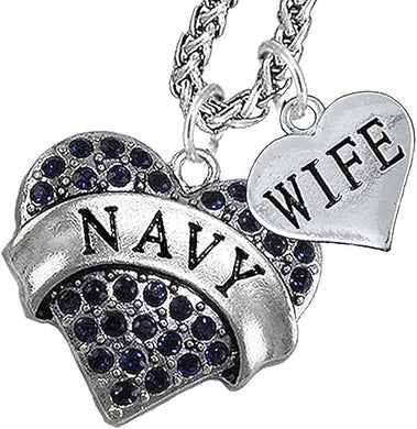 Navy Wife Blue Crystal Necklace Heart Necklace, Hypoallergenic, Will NOT Irritate Anyone with Sensitive Skin. Safe- Nickel, Lead and Cadmium Free