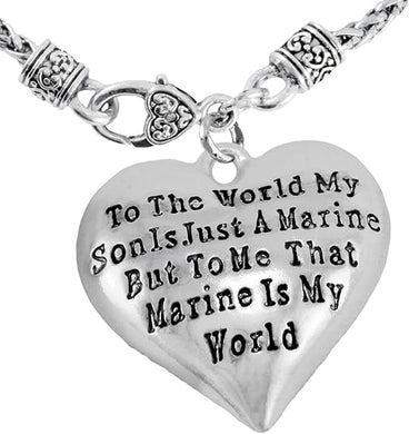Marine Mom, My Son, is My World Necklace, Hypoallergenic, Safe- Nickel, Lead and Cadmium Free