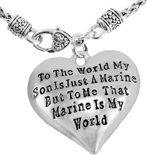 Marine Mom, My Son, is My World Necklace, Hypoallergenic, Safe- Nickel, Lead and Cadmium Free