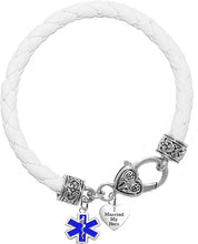 EMT, Parmedic, EMT Firefighter's I Married My Hero, On A Genuine White Leather Bracelet, Hypoallergenic Safe-Nickel, Lead And Cadmium Free