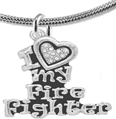 Firefighter, I Love My Firefighter, Genuine Crystal, Necklace, Hypoallergenic, Safe-Nickel, Lead, Free