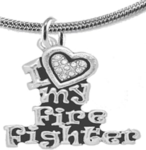 Firefighter, I Love My Firefighter, Genuine Crystal, Necklace, Hypoallergenic, Safe-Nickel, Lead, Free