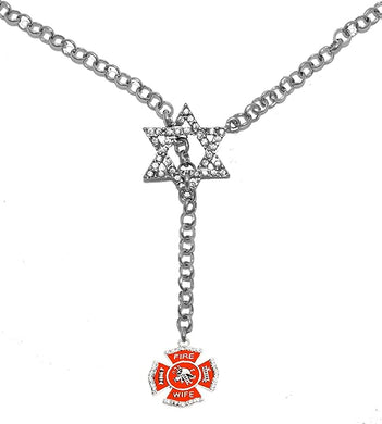 Jewish Firefighter's Wife, Through A Crystal Star of David, Necklace Hypoallergenic, Safe-Nickel, Lead, and Cadmium Free