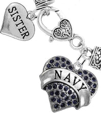 Navy Sister Blue Crystal Heart Bracelet, Hypoallergenic, Will NOT Irritate Anyone with Sensitive Skin. Safe- Nickel, Lead and Cadmium Free