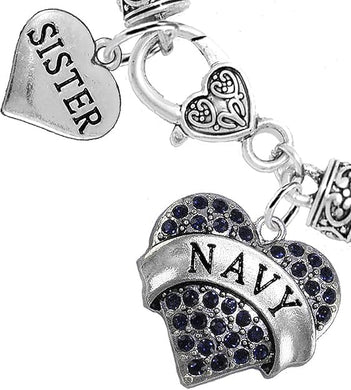 Navy Sister Blue Crystal Heart Bracelet, Hypoallergenic, Will NOT Irritate Anyone with Sensitive Skin. Safe- Nickel, Lead and Cadmium Free