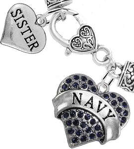 Navy Sister Blue Crystal Heart Bracelet, Hypoallergenic, Will NOT Irritate Anyone with Sensitive Skin. Safe- Nickel, Lead and Cadmium Free