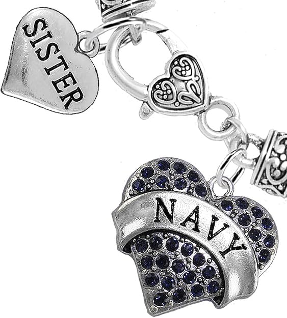Navy Sister Blue Crystal Heart Bracelet, Hypoallergenic, Will NOT Irritate Anyone with Sensitive Skin. Safe- Nickel, Lead and Cadmium Free