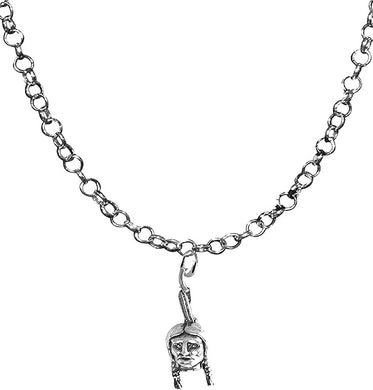 Indian, Indian Brave, American Indian Necklace, Adjustable 14-21 Inch Rolo Chain Necklace, Nickel, Lead, And Cadmium Free-Hypoallergenic