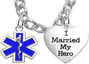 EMT, Parmedic, EMT Firefighter's I Married My Hero, On A Adjustable Cable Chain Necklace, Hypoallergenic Safe-Nickel, Lead And Cadmium Free