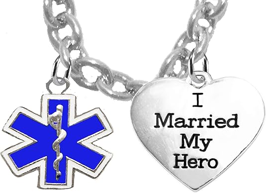 EMT, Parmedic, EMT Firefighter's I Married My Hero, On A Adjustable Cable Chain Necklace, Hypoallergenic Safe-Nickel, Lead And Cadmium Free