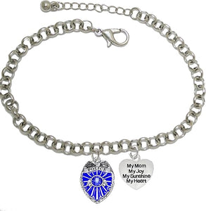 Policeman's, My Mom, My Joy, My Sunshine, My Heart, Adjustable Bracelet, Hypoallergenic, Safe-Nickel Free, No Poisonous Lead Or Cadmium.