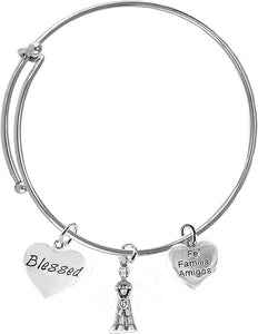Quinceañera Gown, Quince Circle, Blessed, Familia, Fe, Amigos, On A Adjustable Miracle Wire Bracelet, Hypoallergenic, Safe-No Nickel, No Lead And No Poisonous Cadmium In Metal