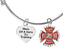 Firefighter, Mom Of A Hero In Training, Fire Department Charm, On A Adjustable Miracle Wire Bracelet, Hypoallergenic Safe-Nickel, Lead And Cadmium Free
