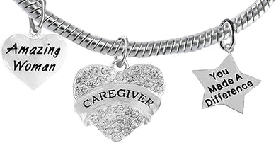 Caregiver, Nurse, RN, LPN, You Made A Difference, Amazing Women Snake Chain Bracelet, Hypoallergenic, Safe-Nickel, Lead, Free
