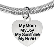 Message Bracelet, My Mom, My Joy, My Sunshine, My Heart, Breathtaking Adjustable Silver Cable Cuff Bracelet, Hypoallergenic, Safe-Nickel, Lead, Cadmium Free