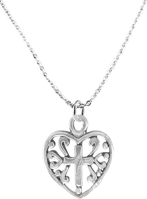 Christian Crighton Heart Cross, Just Beautiful, STERLING SILVER Solid .925 Sterling, Not Plated Or Coated.18 Inch Necklace Chain, Nickel, Lead, Cadmium Free
