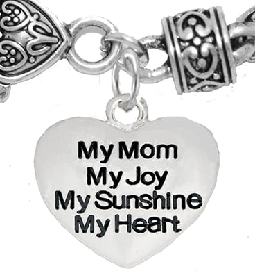 Message Jewelry, My Mom, My Joy, My Sunshine, My Heart, Bracelet, Hypoallergenic, Safe-Nickel, Lead, Free