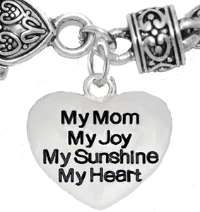 Message Jewelry, My Mom, My Joy, My Sunshine, My Heart, Bracelet, Hypoallergenic, Safe-Nickel, Lead, Free