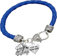 EMT Ambulance, Keep My Son Safe Heart, On A Blue Leather Hypoallergenic Bracelet, Nickel, Lead, And Poisonous Cadmium Free