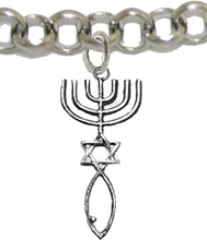 Messianic Seal of Jerusalem with Menorah, Star of David, Christian Fish (Ichthys) On A Adjustable Rolo Chain Bracelet, Hypoallergenic, Safe-Nickel, Lead, Cadmium Free