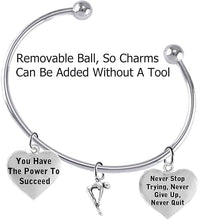 Never Stop Trying, Never Give Up, Swimming 3 Charm Adjustable Bracelet, Hypoallergenic, Safe-Nickel Free, No Poisonous Lead Or Cadmium