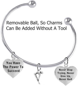 Never Stop Trying, Never Give Up, Swimming 3 Charm Adjustable Bracelet, Hypoallergenic, Safe-Nickel Free, No Poisonous Lead Or Cadmium