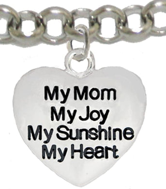 Message Jewelry, My Mom, My Joy, My Sunshine, My Heart, Adjustable Bracelet, Hypoallergenic, Safe-Nickel, Lead, Free