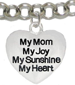 Message Jewelry, My Mom, My Joy, My Sunshine, My Heart, Adjustable Bracelet, Hypoallergenic, Safe-Nickel, Lead, Free