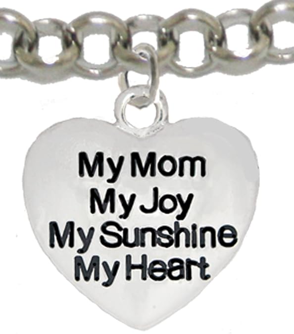 Message Jewelry, My Mom, My Joy, My Sunshine, My Heart, Adjustable Bracelet, Hypoallergenic, Safe-Nickel, Lead, Free