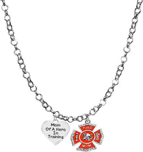 Firefighter, Mom Of A Hero In Training, Fire Department Charm, On A Adjustable Rolo Chain Necklace, Hypoallergenic Safe-Nickel, Lead And Cadmium Free