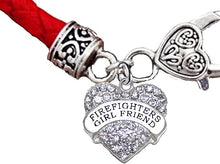 Firefighter's Girlfriend, On A Red Woven Leather Hypoallergenic Bracelet, Nickel, Lead, And Poisonous Cadmium Free