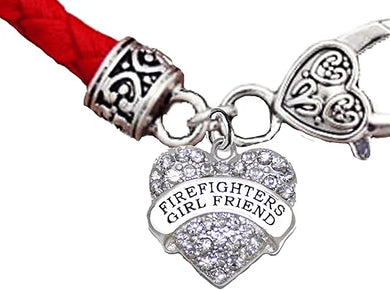 Firefighter's Girlfriend, On A Red Woven Leather Hypoallergenic Bracelet, Nickel, Lead, And Poisonous Cadmium Free