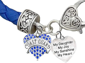 Coast Guard, My Daughter, My Joy, My Sunshine,My Heart, Genuine Leather Bracelet, Hypoallergenic, Safe- Nickel, Lead, and Cadmium Free