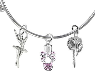 Ballet 3 Charm Adjustable Bracelet Hypoallergenic. Safe-Nickle, Lead and Cadmium Free!