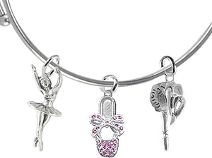 Ballet 3 Charm Adjustable Bracelet Hypoallergenic. Safe-Nickle, Lead and Cadmium Free!