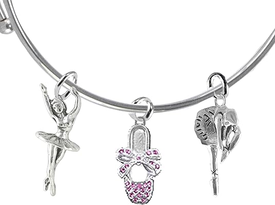 Ballet 3 Charm Adjustable Bracelet Hypoallergenic. Safe-Nickle, Lead and Cadmium Free!