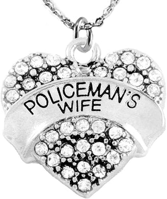 Policeman's Wife Crystal Heart Adjustable Necklace, Hypoallergenic, Will NOT Irritate Anyone with Sensitive Skin Safe-Nickel, Lead, and Cadmium Free.