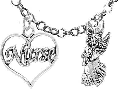 RN, Nurse, To Us You Are An Angel, Adjustable Charm Necklace, Hypoallergenic, Safe-Nickel, Lead, Free