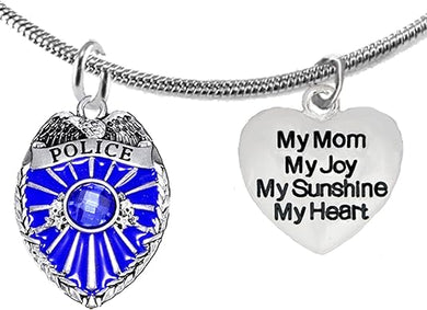 Policeman's, My Mom, My Joy, My Sunshine, My Heart, Adjustable Necklace, Hypoallergenic, Safe-Nickel Free, No Poisonous Lead Or Cadmium.