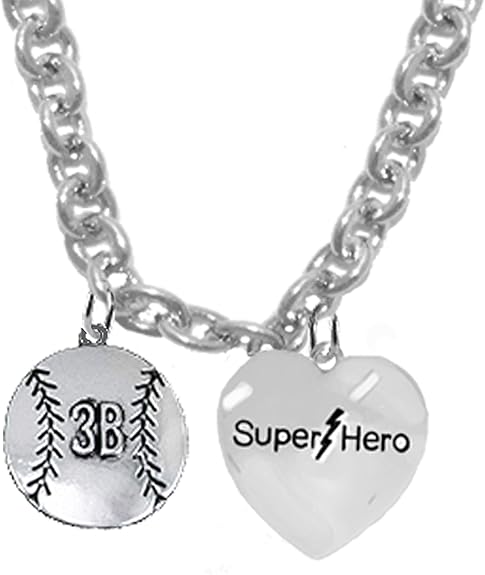 3RD Base, Softball/Baseball, Super Hero, She is/He is, Special, Sterling Silver, Solid .925 Sterling, Not Plated Or Coated,18 Inch Necklace.Charm,Nickel,Lead Free.Fast