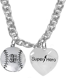3RD Base, Softball/Baseball, Super Hero, She is/He is, Special, Sterling Silver, Solid .925 Sterling, Not Plated Or Coated,18 Inch Necklace.Charm,Nickel,Lead Free.Fast