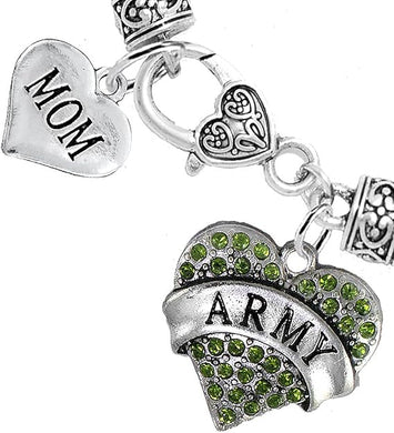 Army Mom Heart Bracelet, Hypoallergenic, Will NOT Irritate Anyone with Sensitive Skin. Safe- Nickel, Lead and Cadmium Free