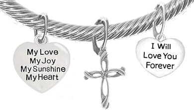 My Love, My Joy, My Sunshine, My Heart, and I Will Love You Forever, and A Contemporary Cross Charm, Adjustable Bracelet Nickle, Lead, Cadmium Free