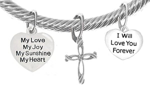 My Love, My Joy, My Sunshine, My Heart, and I Will Love You Forever, and A Contemporary Cross Charm, Adjustable Bracelet Nickle, Lead, Cadmium Free