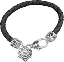 Paramedic Crystal Heart, On A Black Leather Hypoallergenic Bracelet, Nickel, Lead, And Poisonous Cadmium Free