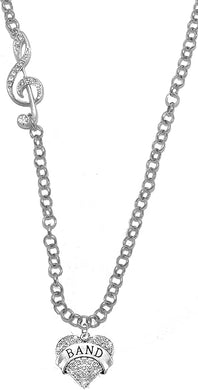 Band Crystal Heart, Treble Clef Jewelry, Rolo Chain Adjustable Necklace, Hypoallergenic, Safe-Nickel, Lead, And Cadmium Free