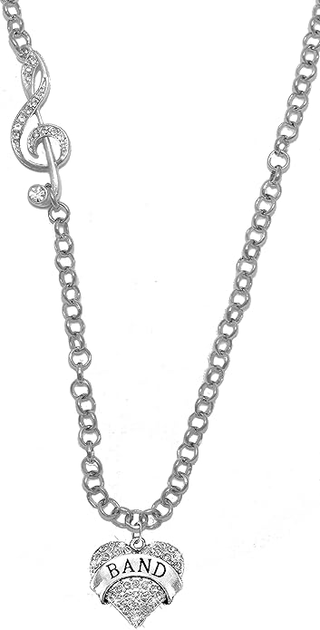 Band Crystal Heart, Treble Clef Jewelry, Rolo Chain Adjustable Necklace, Hypoallergenic, Safe-Nickel, Lead, And Cadmium Free