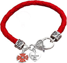 Firefighter's Mom, I Married My Hero, Fire Department Charm, On Genuine Red Leather Bracelet, Hypoallergenic Safe-Nickel, Lead And Cadmium Free