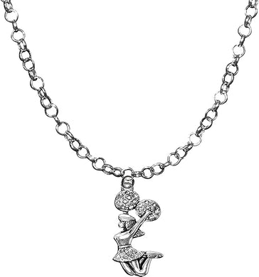 Cheer, Jumping Cheerleader, Adjustable 14-21 Inch Rolo Chain Crystal Heart Necklace, Gift Ready, Comes In A Black Velvet Bag. Nickel, Lead, And Cadmium Free-Hypoallergenic