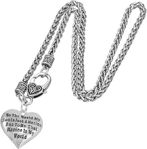 Marine Mom, My Son, is My World Necklace, Hypoallergenic, Safe- Nickel, Lead and Cadmium Free